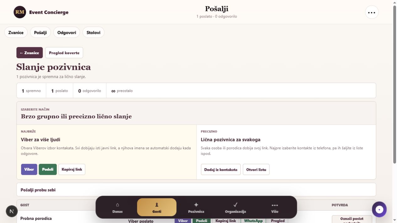 Ekran za Viber i lično slanje